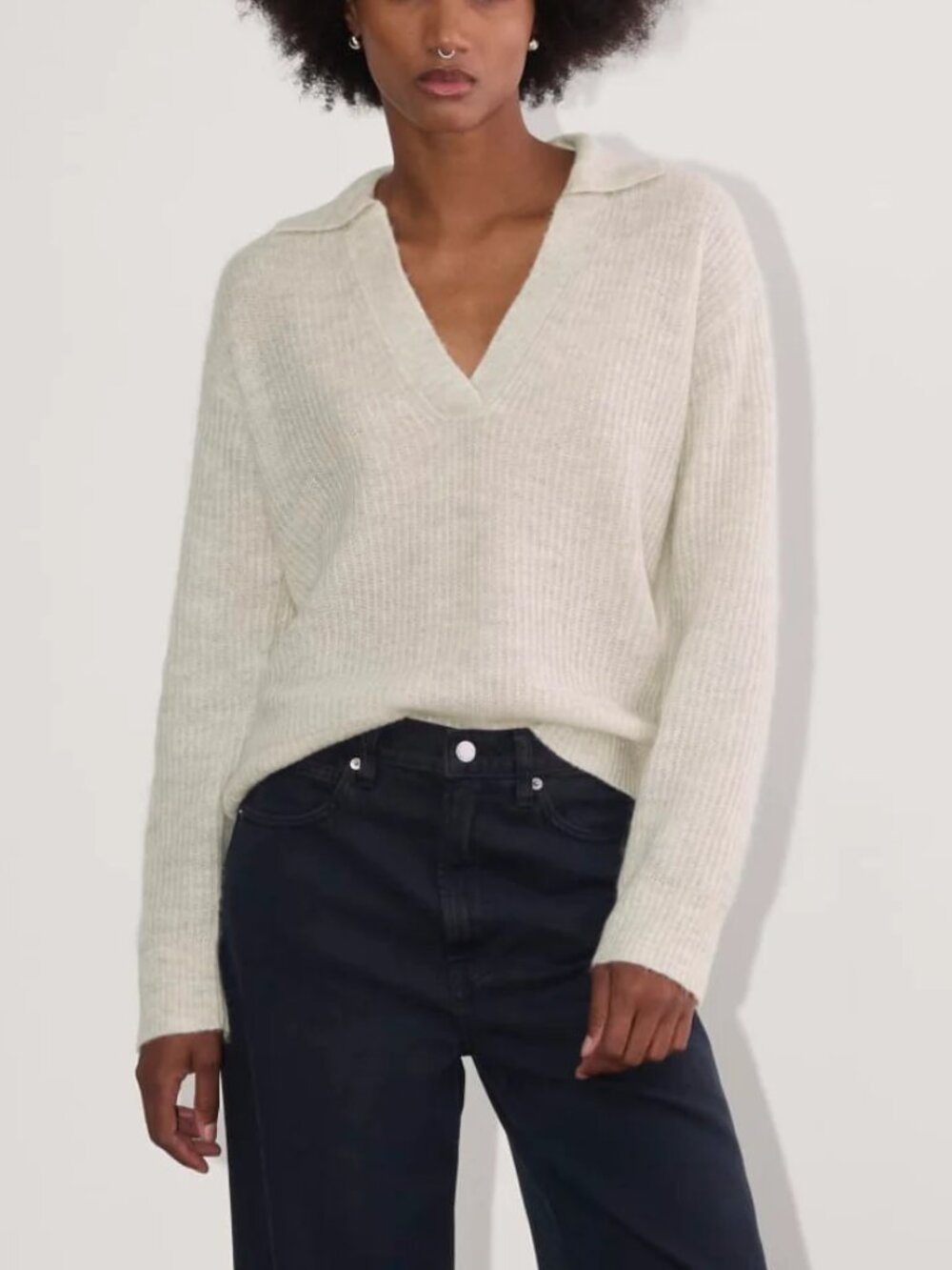 NWT Everlane Women The Oversized Polo in Alpaca Heather White, Size S, $128Retai